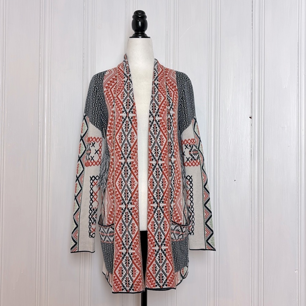 BCBG Max Azria Aztec-Inspired Fringed Cardigan